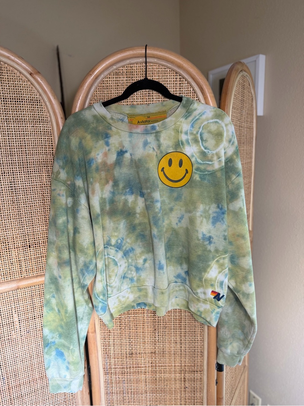Aviator Nation Green Tie-Dye Smiley Crew Sweatshirt - Picture 3 of 6